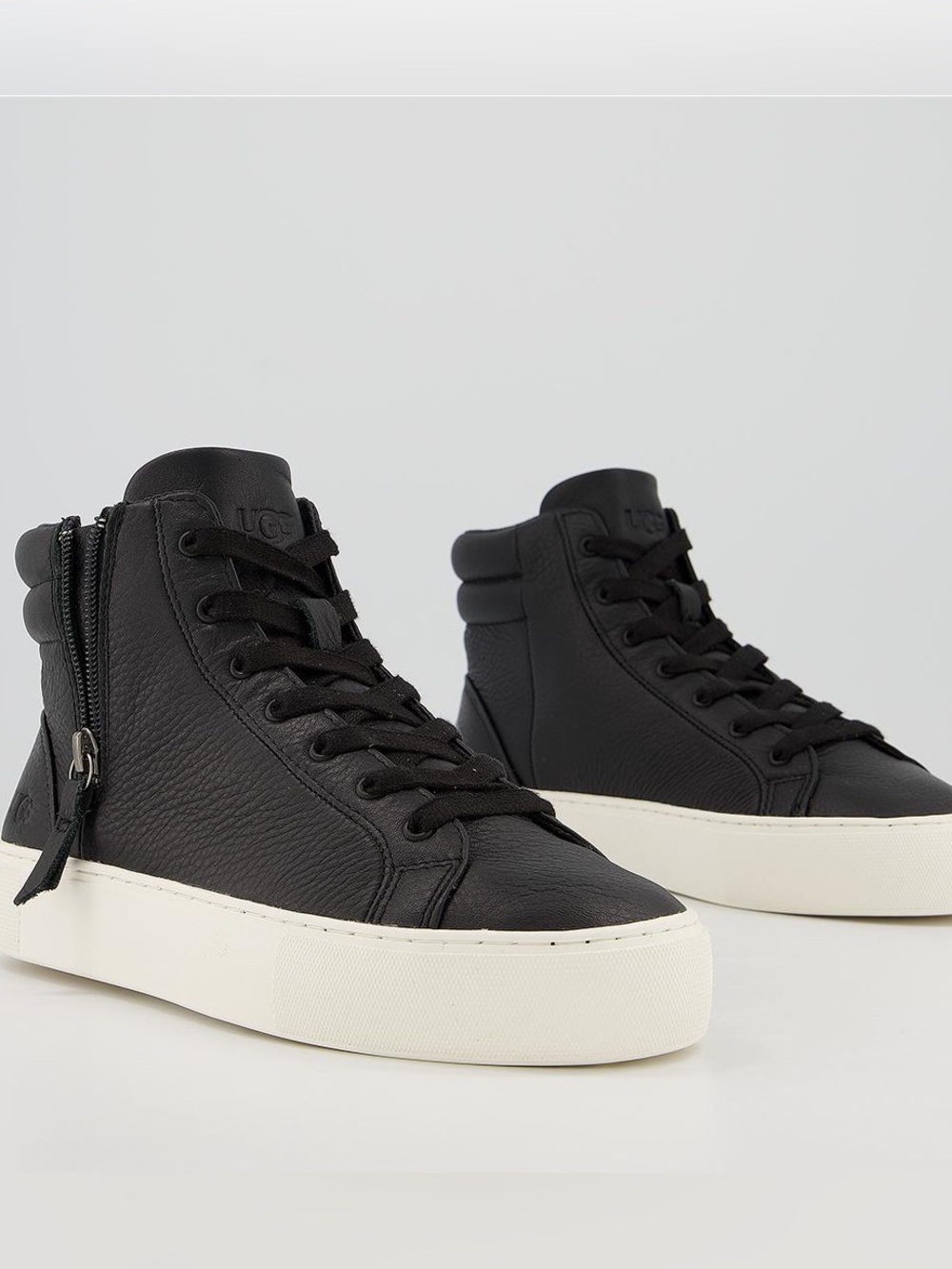 UGG Olli  Black Leather High-Top Sneakers with White Sole. Size 6.5